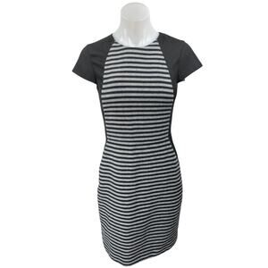 J.Crew Black Gray Wool Knit Striped Short Sleeve Mini Bodycon Sheath Dress Sz 0